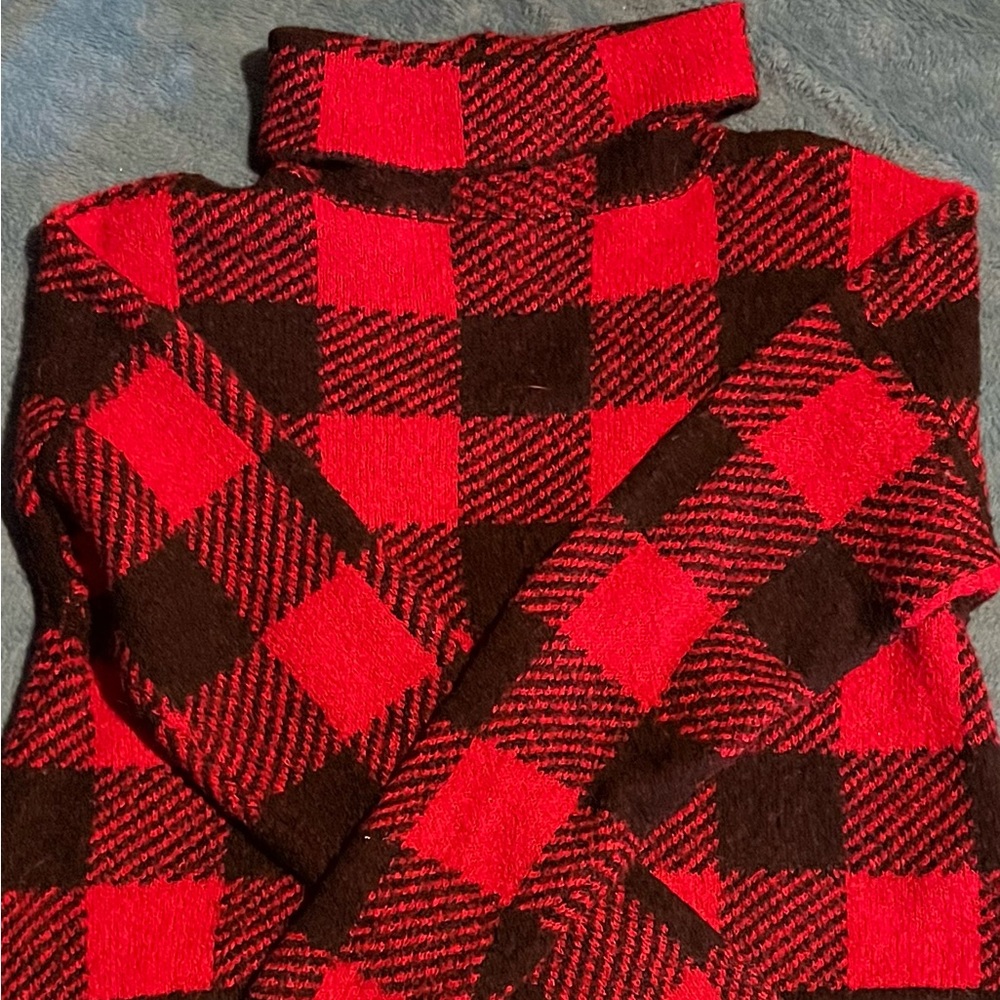 Red and black plaid turtleneck sweater